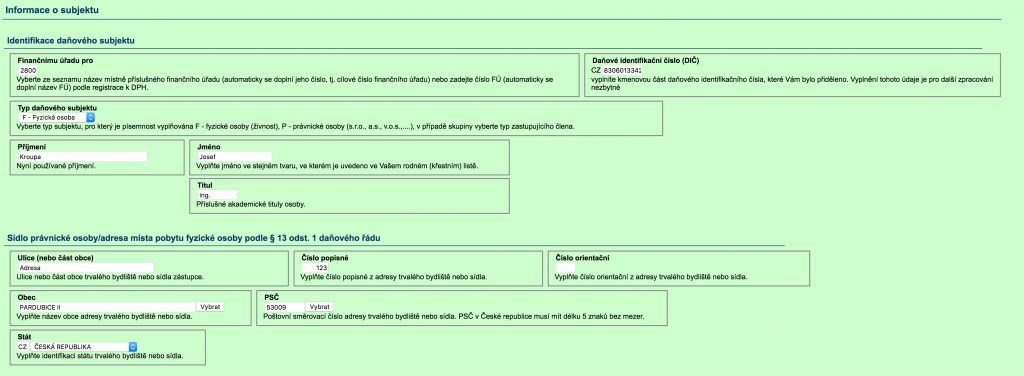 Identifikace daňového subjektu