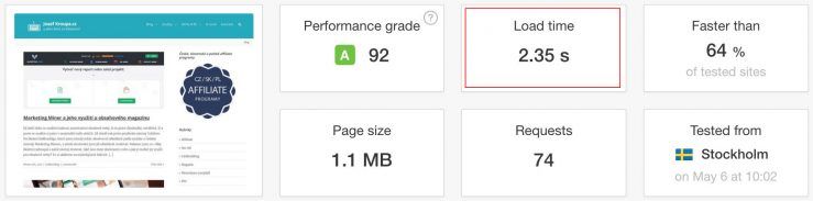 Rychlost načítání webu s pluginem Super cache
